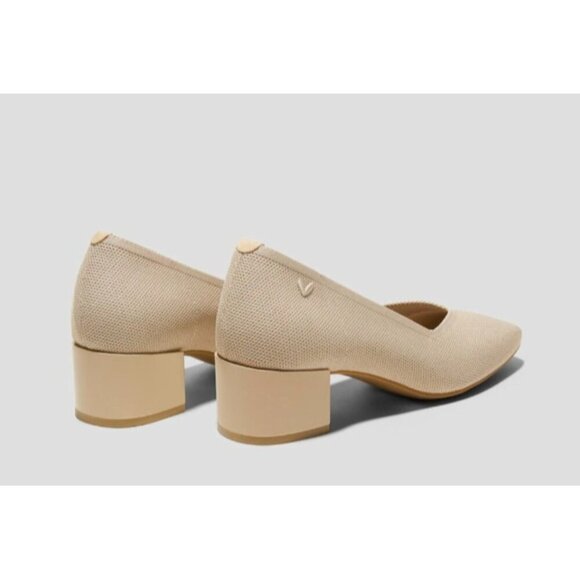 VIVAIA Square Toe Chunky Heel Pumps Beige Knit Eco Shoes EU 39.5 Women - Picture 15 of 16